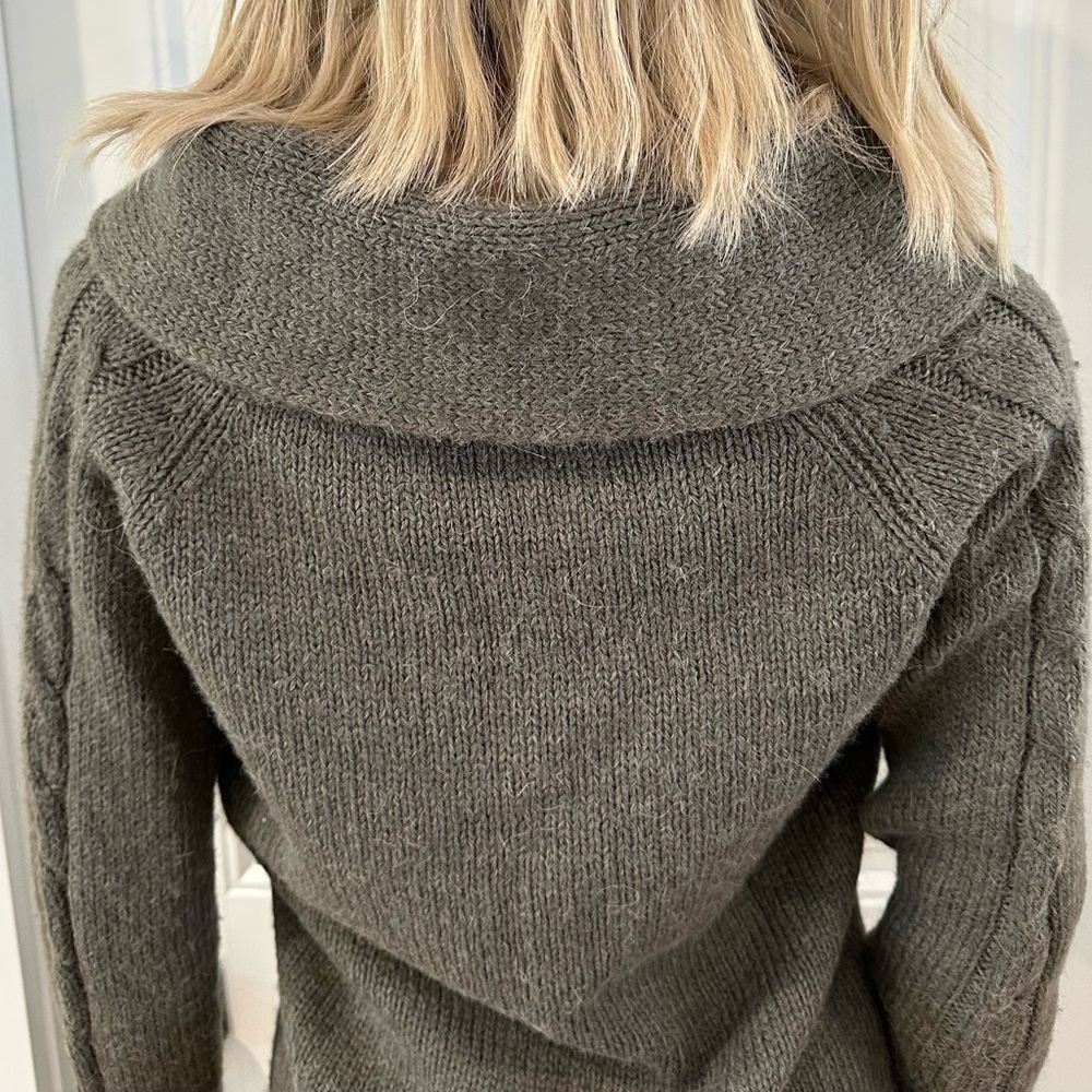 Zara Green Wool Alpaca Sweater Women’s Large Shawl Collar - Picture 2 of 14